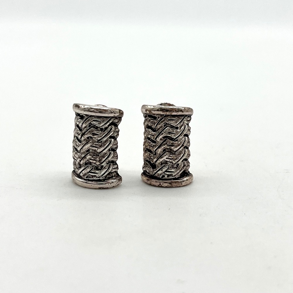 Vintage Napier Silver Tone Clip On Earrings Braided Design Small